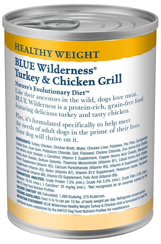 Blue Buffalo Wilderness Healthy Weight Grain Free Turkey & Chicken Grill Adult Canned Dog Food - Image 2