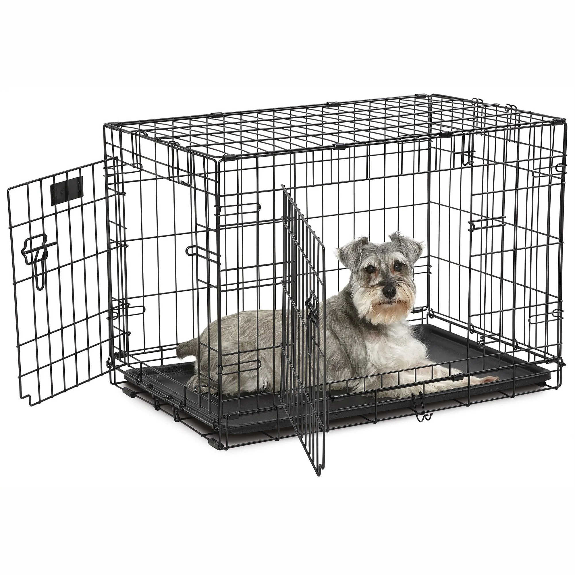 Midwest Contour Double Door Folding Dog Crate, 30.94" L X 19.4" W X 21.49" H, Medium, Black