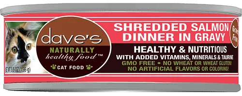 Dave's Naturally Healthy Grain Free Shredded Salmon Dinner in Gravy Canned Cat Food 5.5 oz