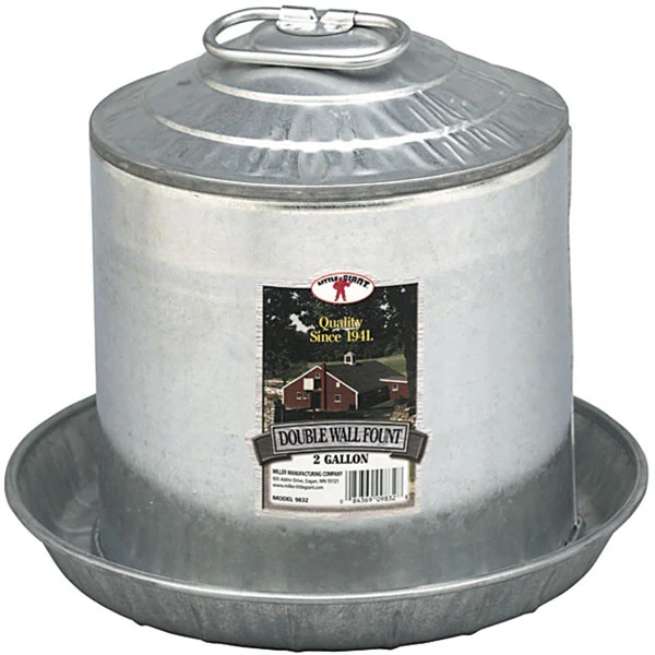 Double Wall Galvanized Poultry Fountain - 3 sizes available