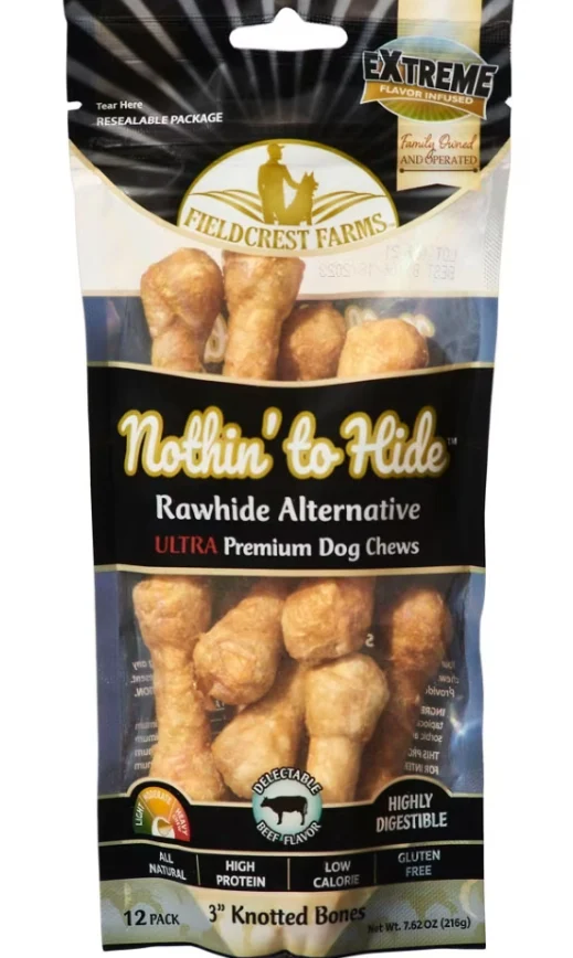 Fieldcrest Farms Nothin' To Hide 3" Ultra Knotted Bone Dog Chew, Beef, 12pk
