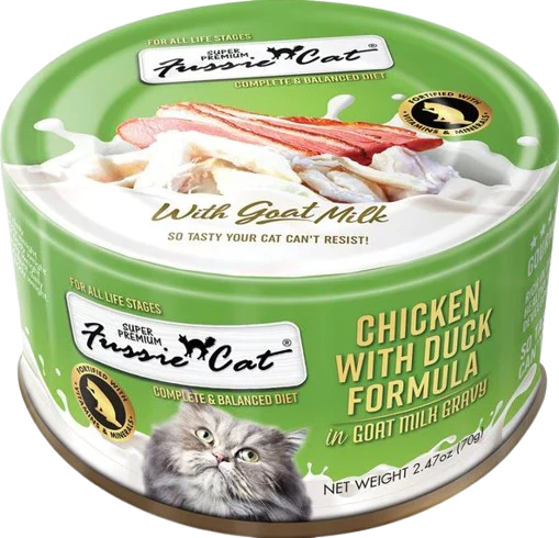 Fussie Cat Chicken with Duck Formula in Goat Milk Gravy Canned Cat Food, 2.47oz