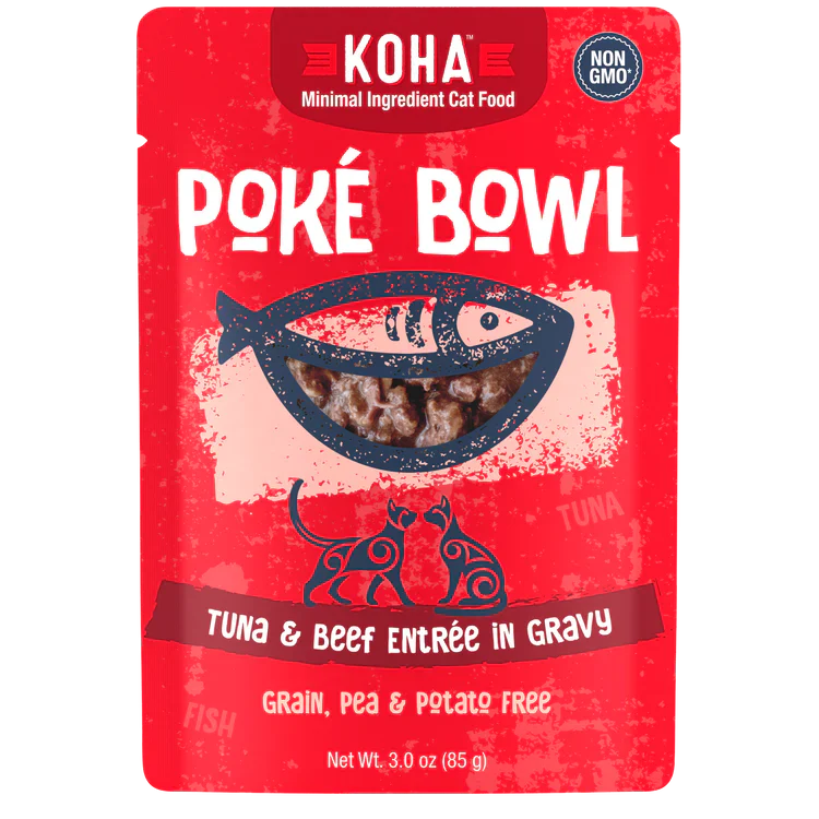 KOHA Poké Bowl Tuna & Beef Entrée in Gravy for Cats, 3oz Pouch