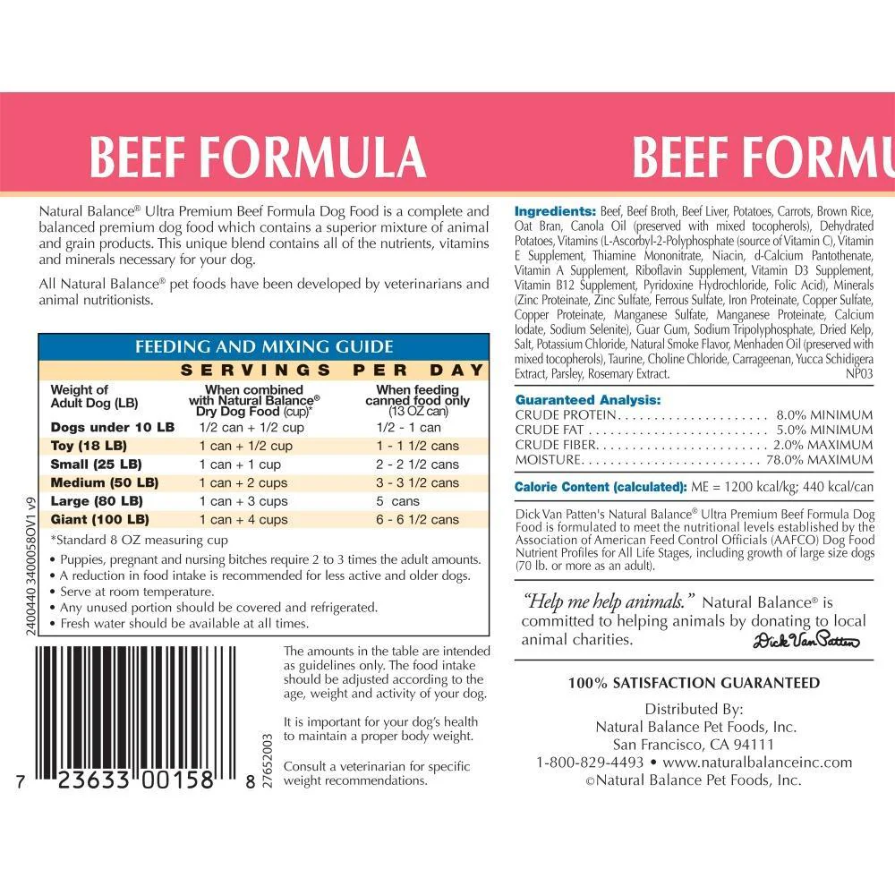 Natural Balance Ultra Premium Beef Formula Canned Dog Food - Image 2