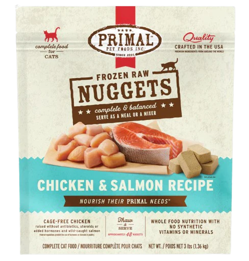 Primal Frozen Raw Nuggets for Cats, Chicken & Salmon, 3lbs
