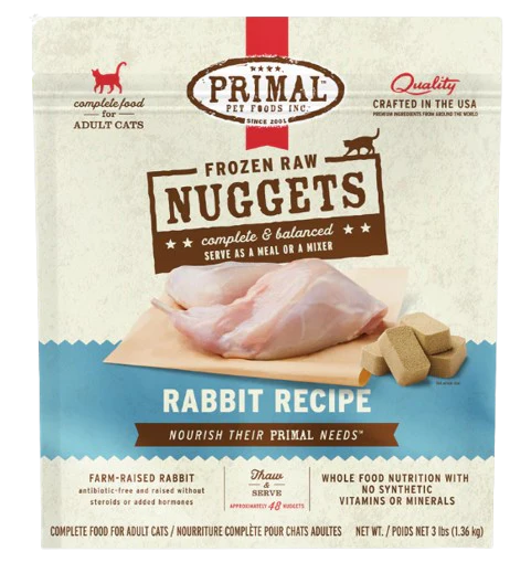 Primal Frozen Raw Nuggets for Cats, Rabbit, 3lbs