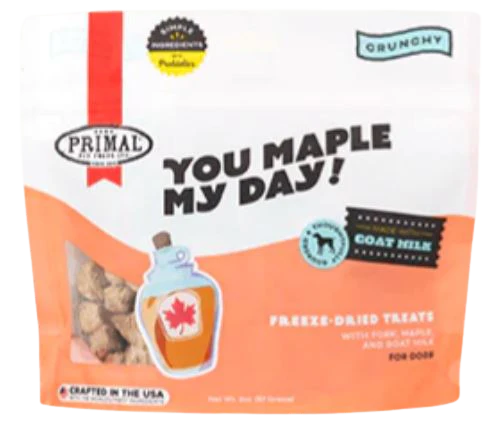 Primal You Maple My Day Pork, Maple & Goat Milk Freeze-Dried Dog Treats, 2oz