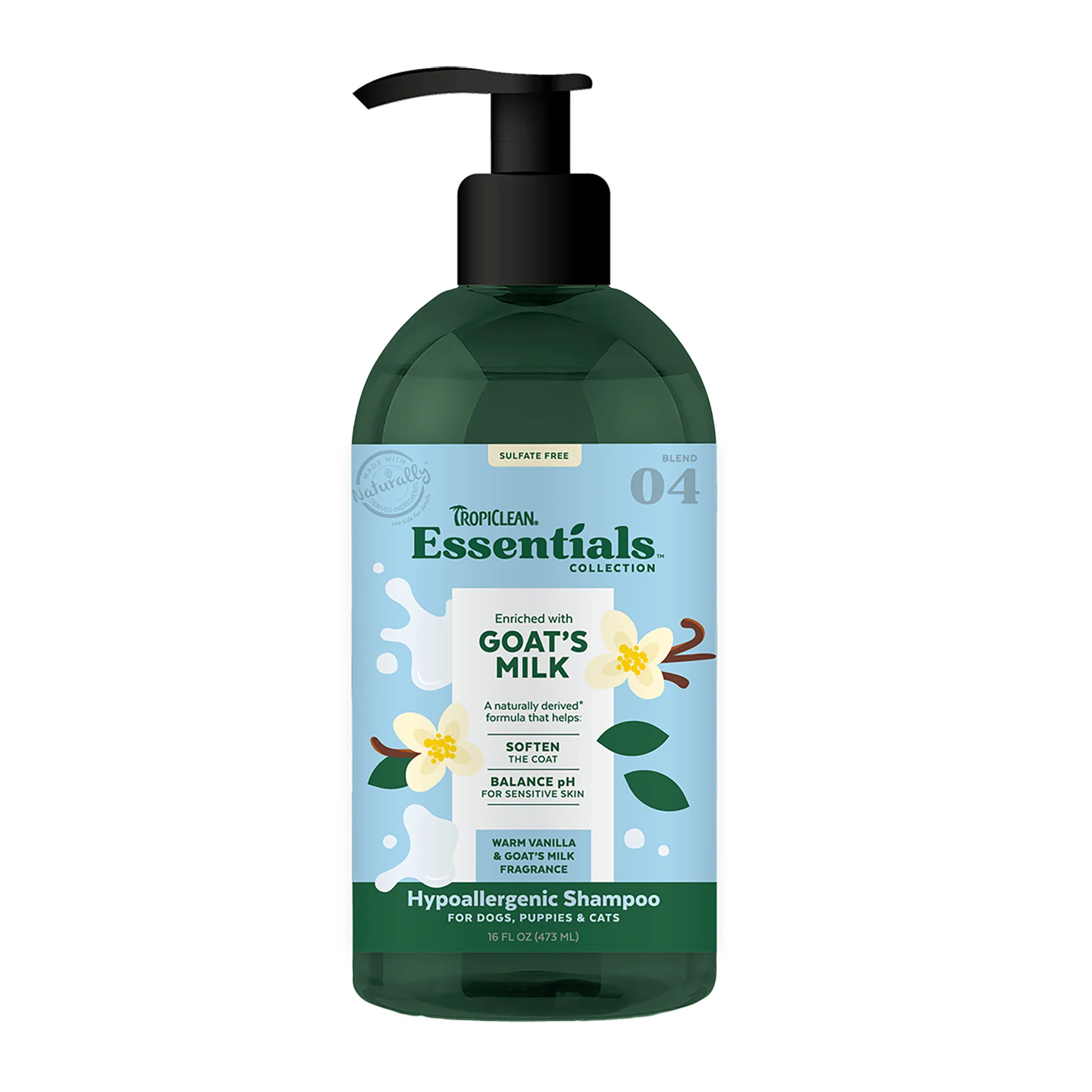 Tropiclean Essentials Goat's Milk Hypoallergenic Shampoo for Dogs, Puppies & Cats, 16oz