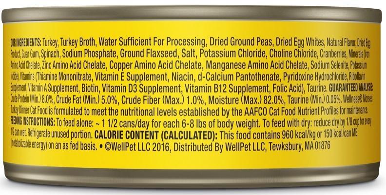 Wellness Grain Free Natural Turkey Morsels Dinner Canned Cat Food - Image 2