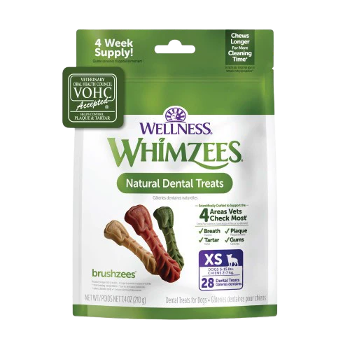 Wellness, WHIMZEES Brushzees Extra Small Breed Dental Dog Treats, 28 Count